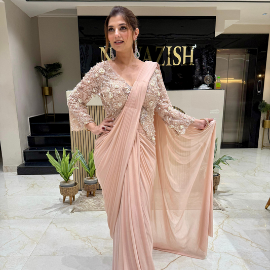 Rose Gold Radiance Drape Saree