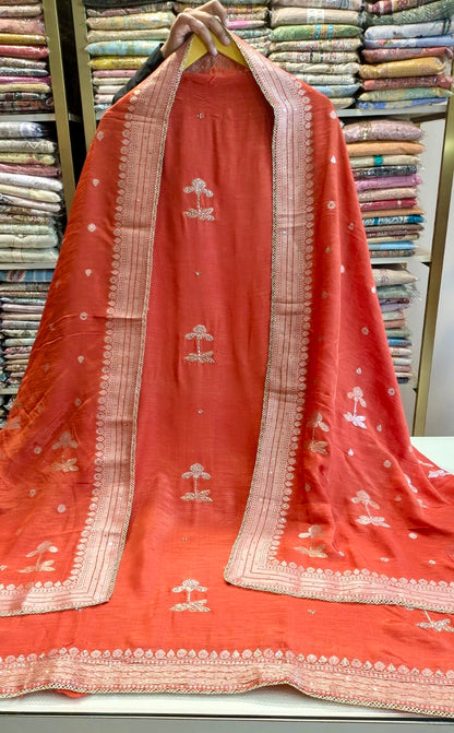 Premium Dola Silk Suit with Zari Booti & Dabka Highlight