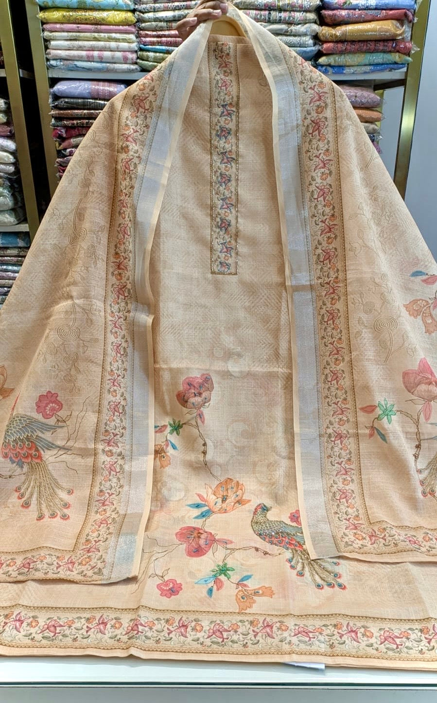 Linen Printed Floral Suit with bird motifs