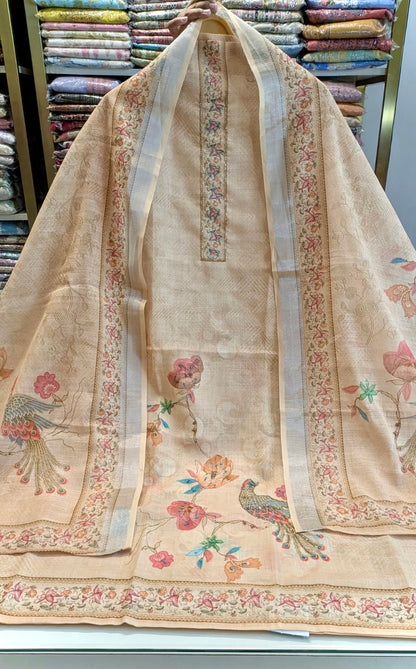 Linen Printed Floral Suit with bird motifs