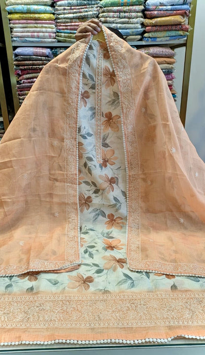 Kota Suit with Floral Print & Border Dupatta