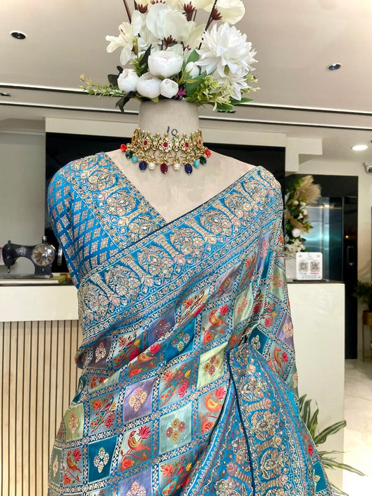 Blue Modal Silk Saree with Dabka Work