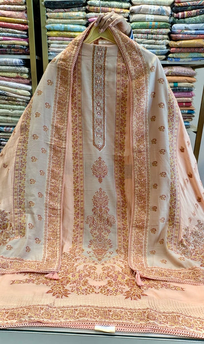 Mul Mul Suit with Handwork & Jamawar Work