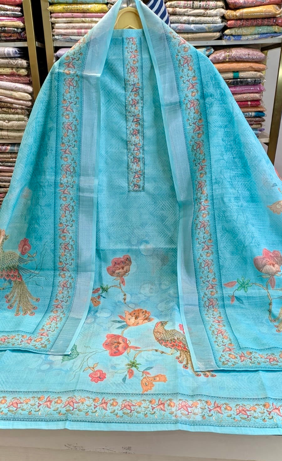 Linen Printed Floral Suit with bird motifs