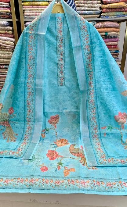 Linen Printed Floral Suit with bird motifs