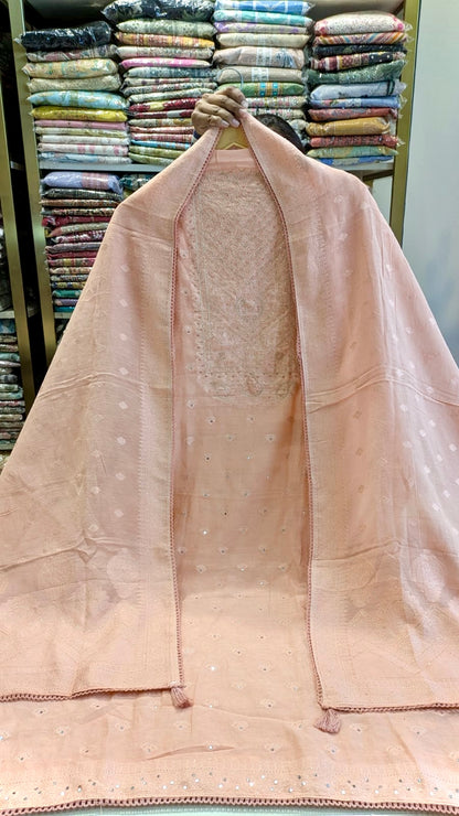 Elegant Linen Suit with Zari Work & Matching Dupatta