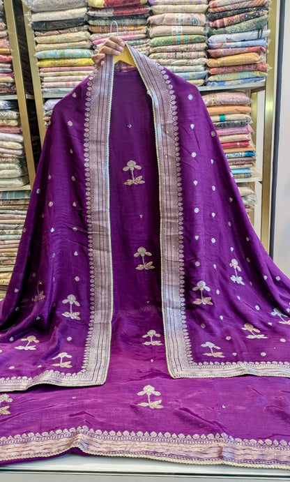 Premium Dola Silk Suit with Zari Booti & Dabka Highlight