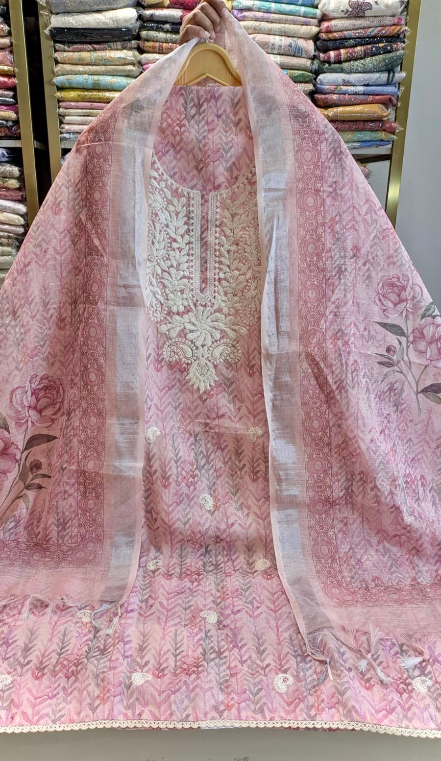 Linen Printed Suit with Thread Work