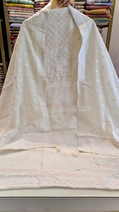 Elegant Linen Suit with Zari Work & Matching Dupatta
