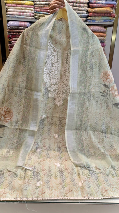 Linen Printed Suit with Thread Work