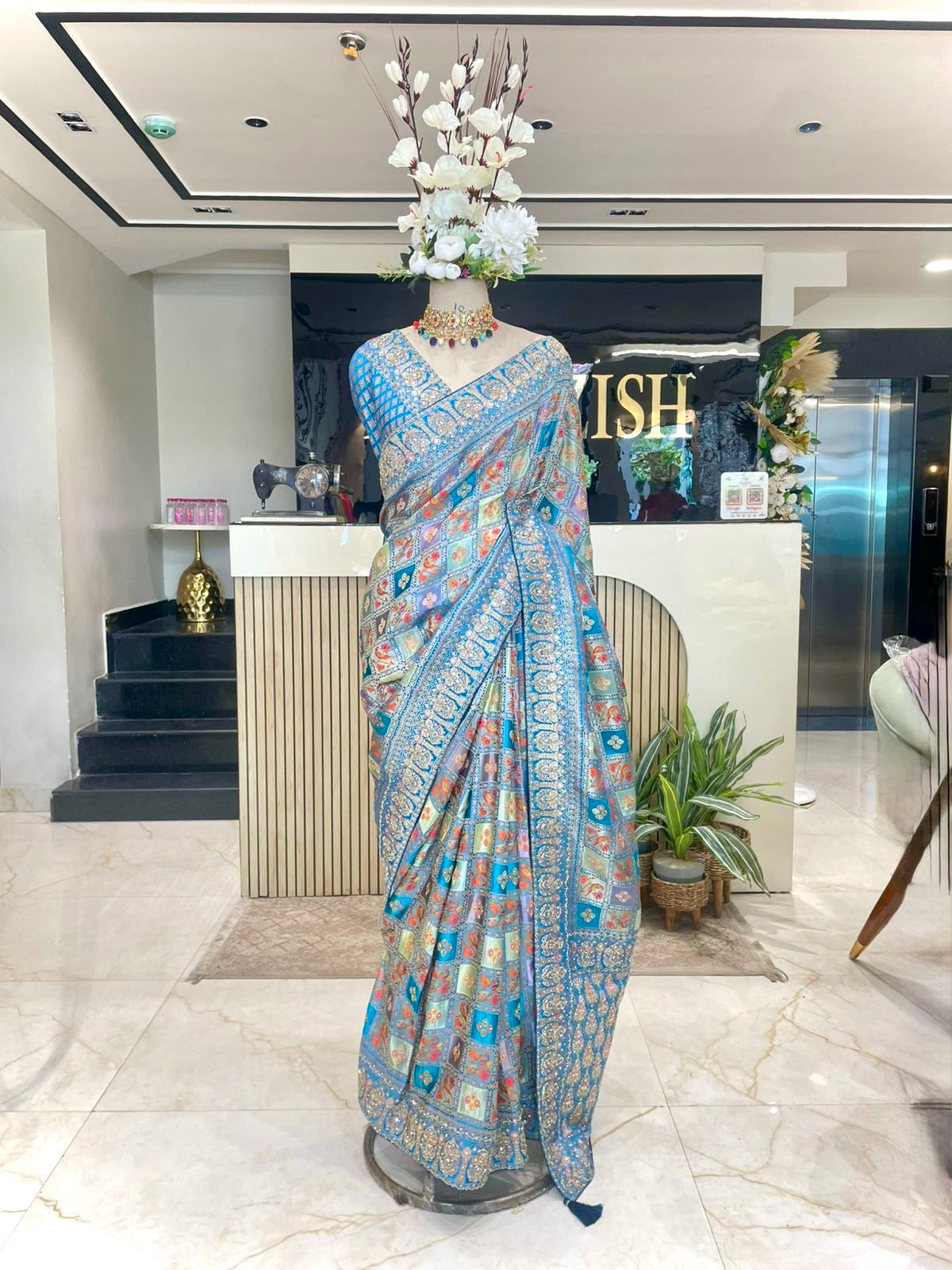 Blue Modal Silk Saree with Dabka Work