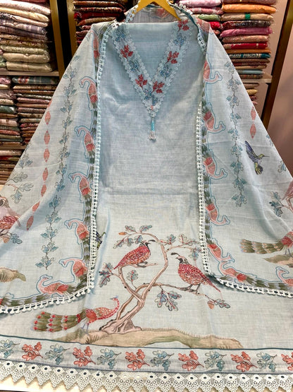 Linen Suit with Bird Motif