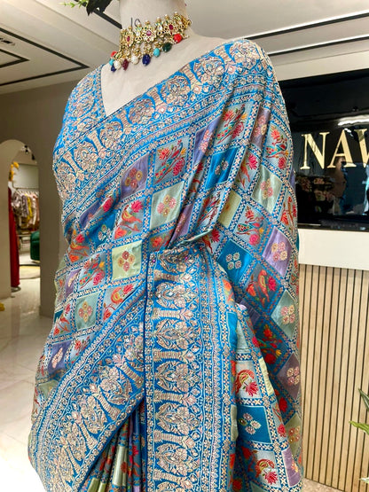 Blue Modal Silk Saree with Dabka Work