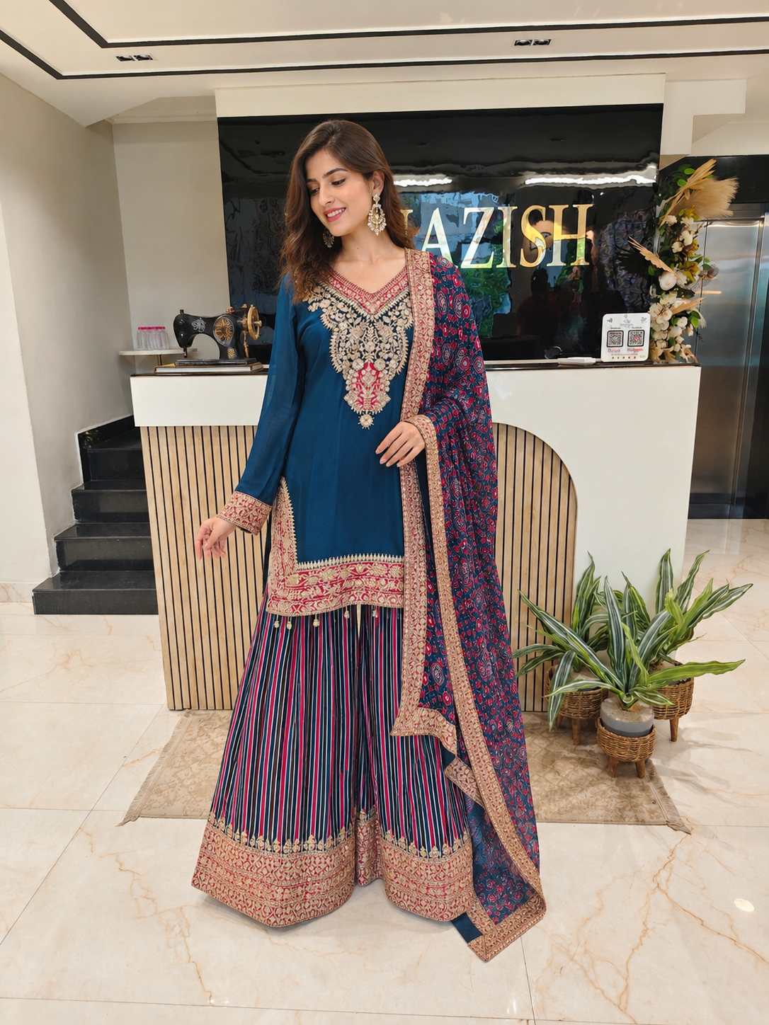 Blue Chinon Kurta Palazzo Set
Designer Palazzo Suit
Chinon Kurta Set
Festive Wear Kurta Palazzo
Party Wear Ethnic Set