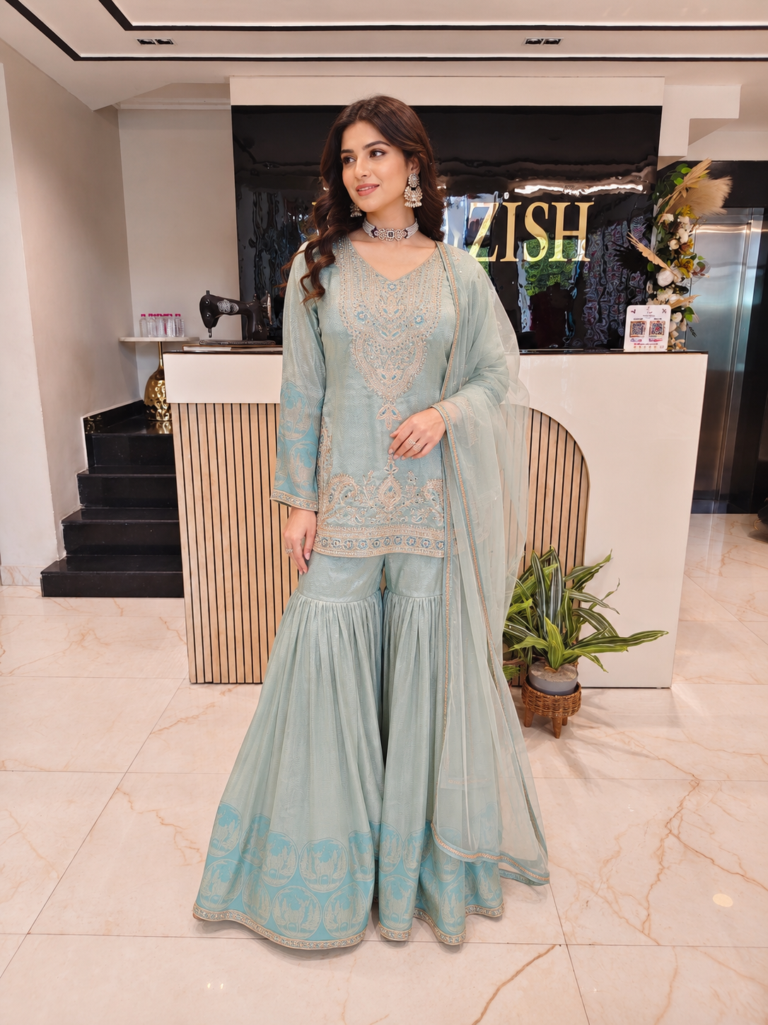 Sea Green Sharara Set
Jacquard Tissue Sharara Set
Designer Sharara Suit
Wedding Wear Sharara
Festive Party Wear Sharara