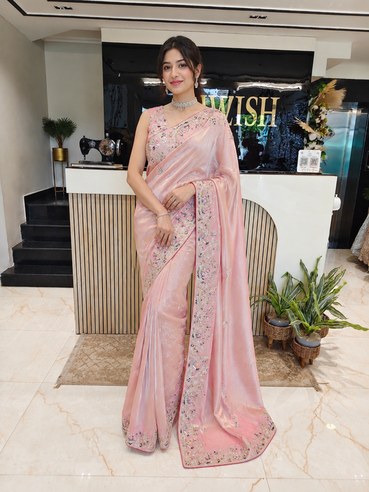 Baby Pink Jacquard Tissue Saree
Designer Jacquard Tissue Saree
Kutdana Work Saree
Wedding Wear Saree
Luxury Ethnic Saree