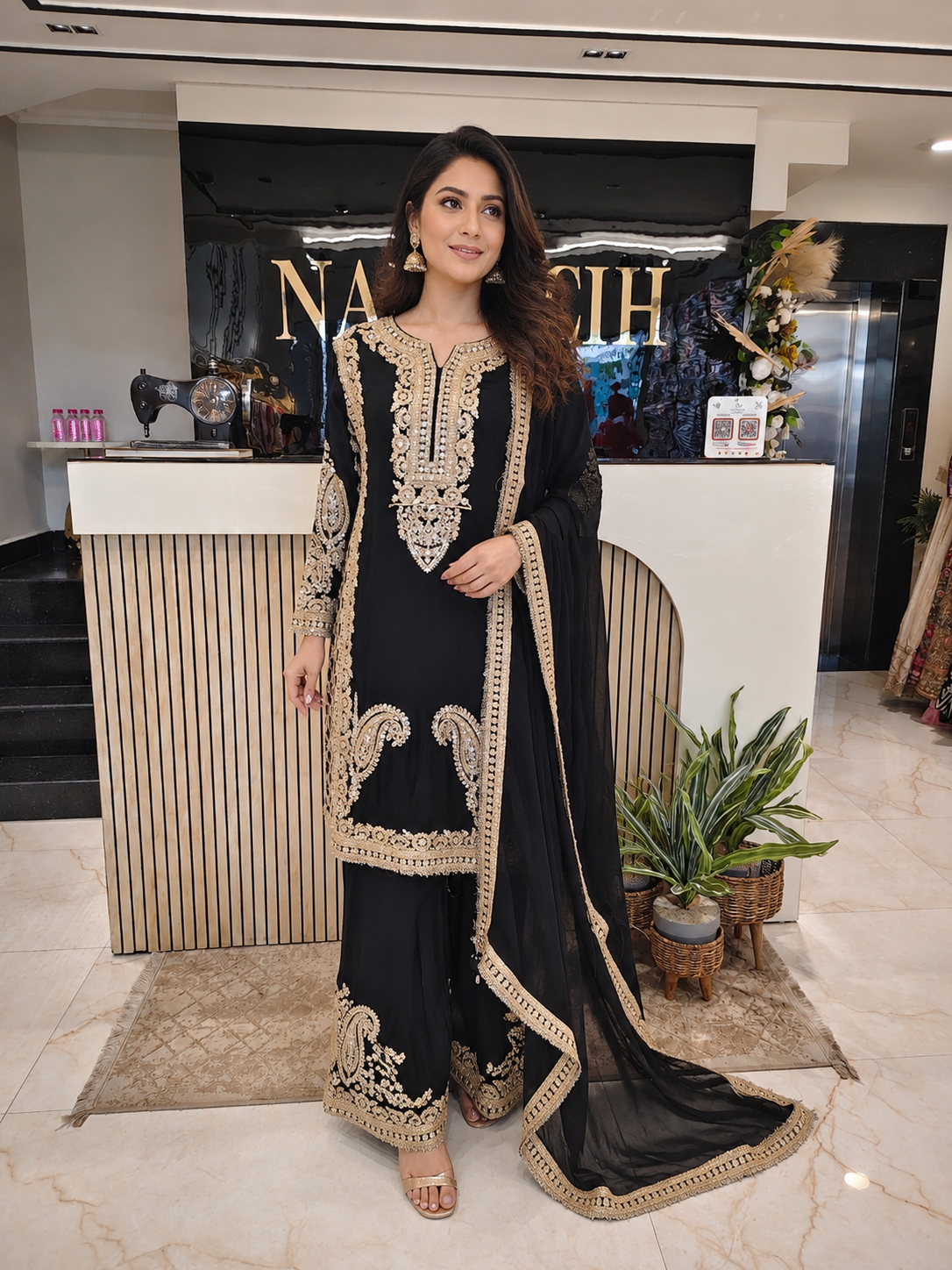 Black Chinon Sharara Set
Designer Sharara Suit
Wedding Wear Sharara
Festive Party Wear Ethnic Set
Chinon Designer Suit