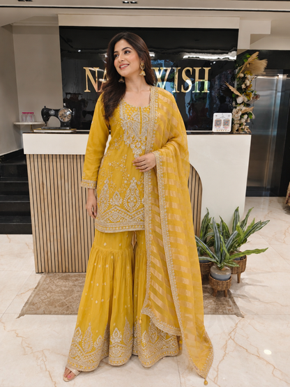 Mustard Organza Garara Set
Designer Garara Suit
Wedding Wear Garara
Festive Party Wear Garara
Organza Ethnic Set