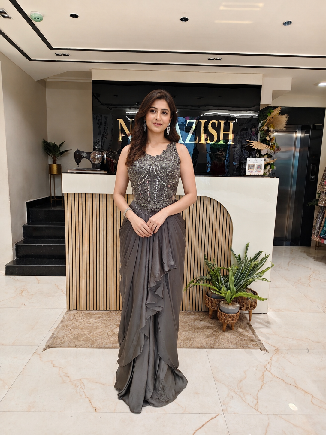 Grey Crepe Indo-Western Set
Designer Crepe Drape Skirt Set
Sequins Kutdana Mirror Work Outfit
Wedding Wear Indo-Western
Luxury Ethnic Wear