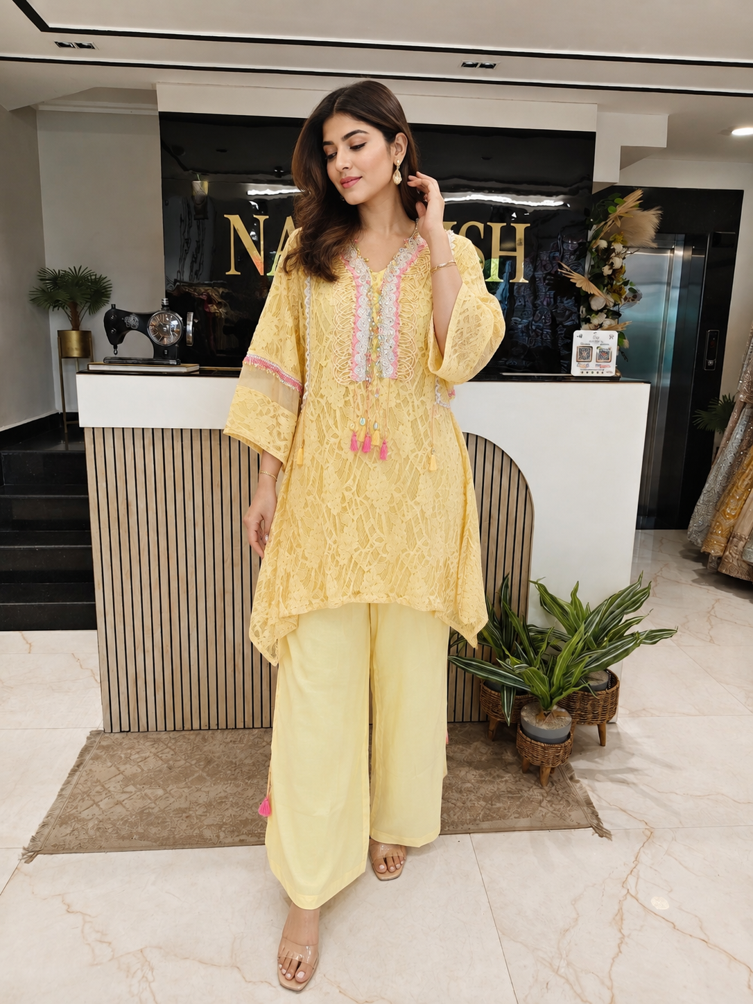 Yellow Net Co-ord Set
Designer Net Kurta Pant Set
Pearl Sequins Work Co-ord Set
Party Wear Yellow Co-ord Outfit
Luxury Ethnic Wear