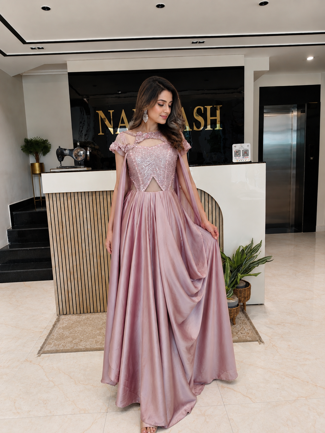 Rose Gold Lycra Indo-Western Gown
Designer Lycra Party Wear Gown
Sequins Cutdana Work Gown
Wedding Reception Designer Gown
Luxury Ethnic Wear