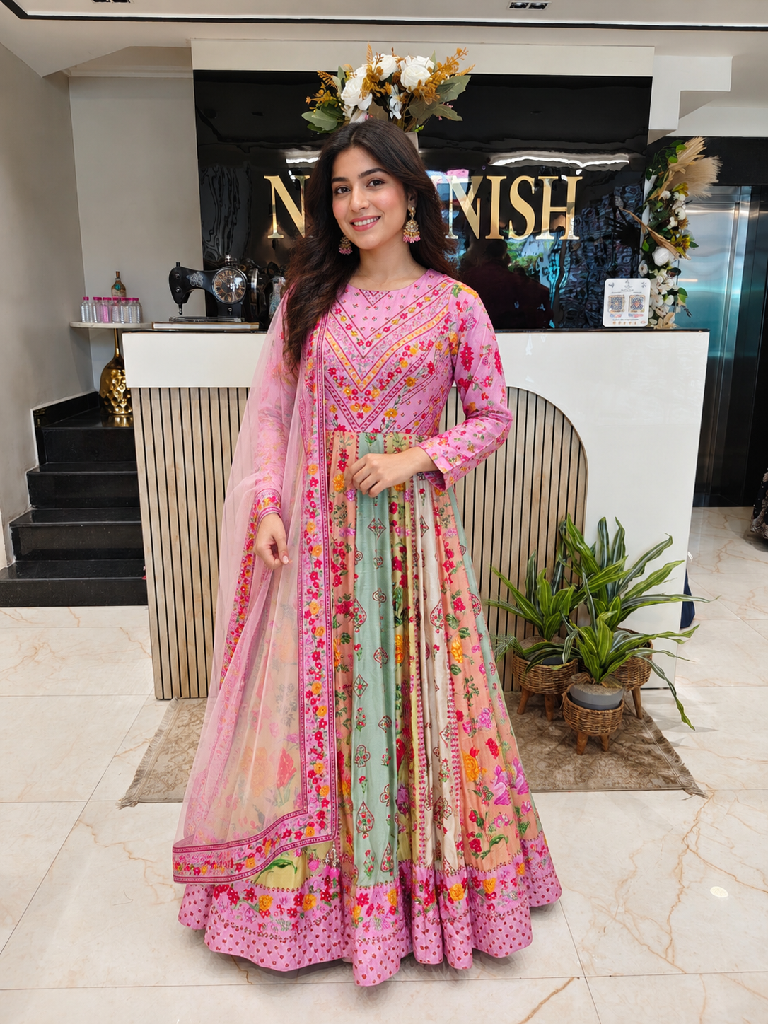 Pink Designer Anarkali
Floral Print Silk Outfit
Sequins Work Festive Wear
Wedding Wear Anarkali India
Luxury Party Wear Dress