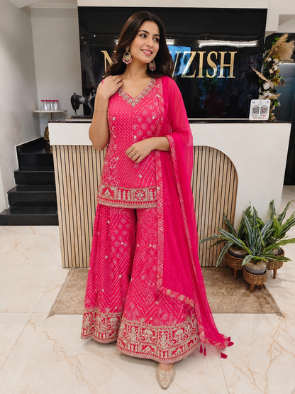 Rani Pink Tissue Garara Set
Designer Garara Suit
Wedding Wear Garara
Festive Party Wear Ethnic Set
Tissue Designer Suit