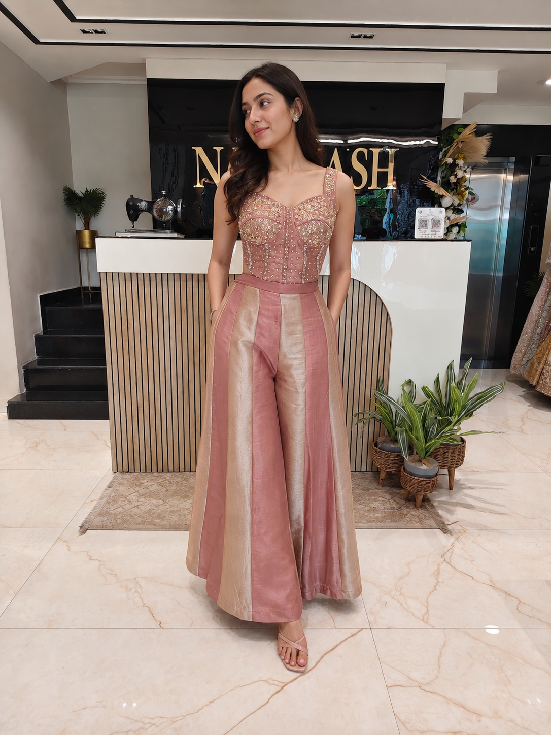 Rose Gold Indo-Western Set
Jacquard Tissue Indo-Western
Dabka Zari Pearl Work Outfit
Designer Palazzo Co-ord Set
Luxury Ethnic Wear