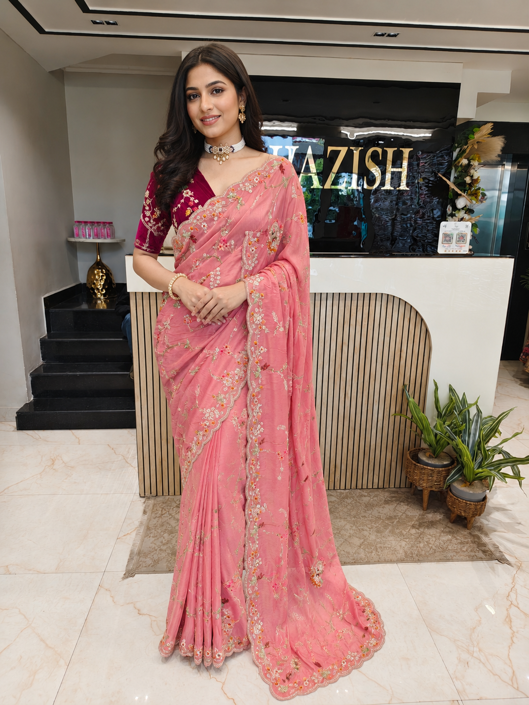 Baby Pink Tissue Saree
Contrast Blouse Saree
Resham Work Saree
Designer Party Wear Saree
Wedding Wear Saree