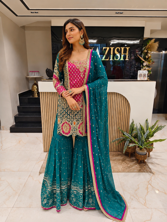 Rama Green & Pink Georgette Garara Set
Designer Garara Suit
Wedding Wear Garara
Festive Party Wear Garara
Georgette Ethnic Set
