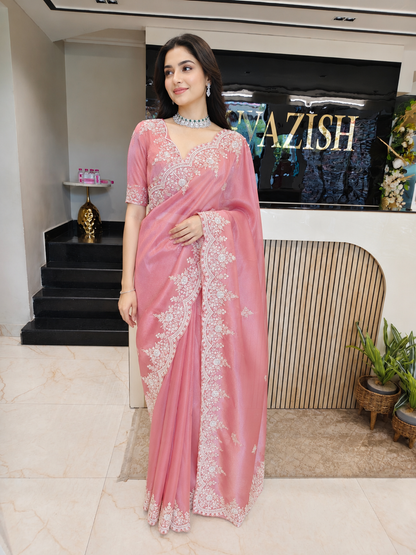 Onion Pink Tissue Saree
Kutdana Work Saree
Stone Work Saree
Designer Party Wear Saree
Wedding Wear Saree