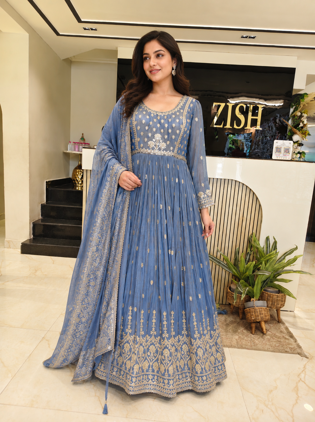 Blue Designer Anarkali
Tissue Festive Wear Women
Zari Mirror Work Outfit
Wedding Wear Anarkali India
Luxury Party Wear Dress