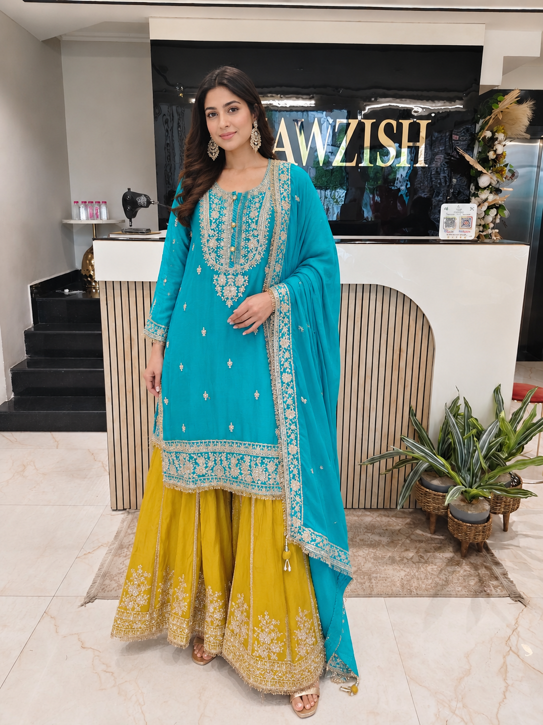 Teal Blue & Mustard Chinon Sharara Set
Designer Sharara Suit
Wedding Wear Sharara
Festive Party Wear Ethnic Set
Chinon Designer Suit
