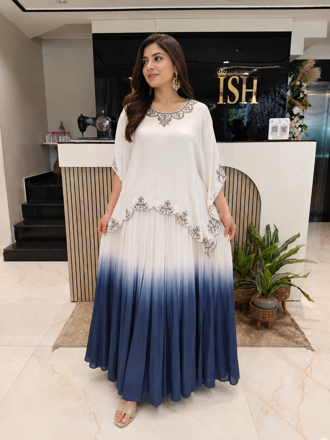 Cream Blue Designer Anarkali
Crepe Anarkali for Women
Kutdana Dabka Work Outfit
Wedding Wear Anarkali India
Luxury Party Wear Dress