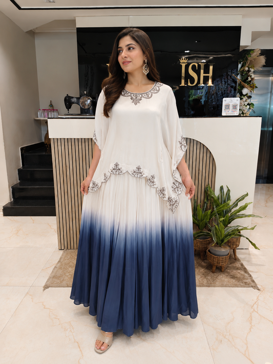 Cream Blue Designer Anarkali
Crepe Anarkali for Women
Kutdana Dabka Work Outfit
Wedding Wear Anarkali India
Luxury Party Wear Dress
