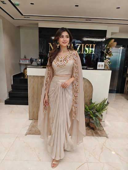 Fawn Indo Western Set
Designer Drape Skirt Outfit
Resham Kutdana Indo Western
Organza Shrug Co Ord Set
Luxury Party Wear for Women