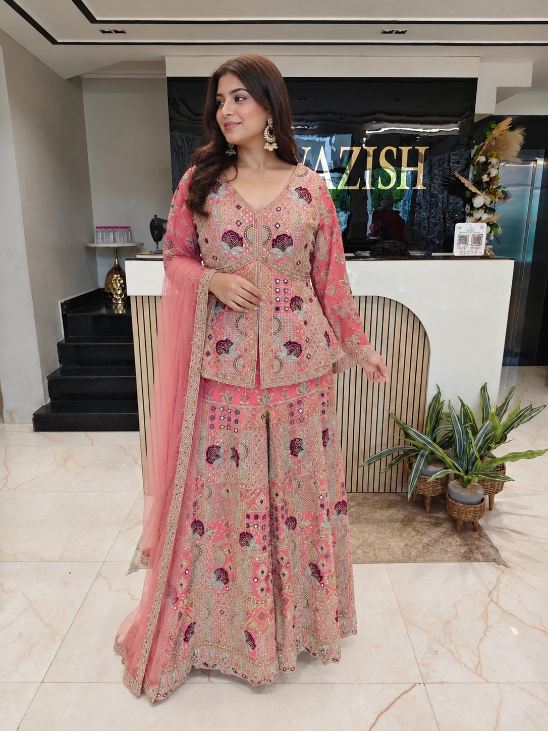 Peach Silk Sharara Set
Designer Sharara Suit
Wedding Wear Sharara
Festive Party Wear Sharara
Silk Ethnic Set
