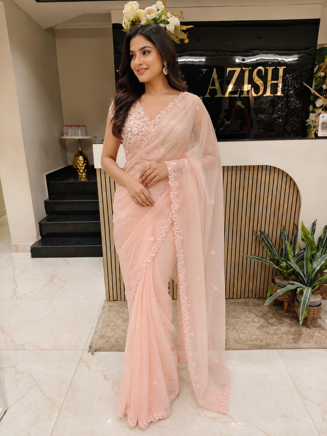 Baby Pink Organza Saree
Handwork Saree
Stone Work Saree
Designer Party Wear Saree
Wedding Wear Saree