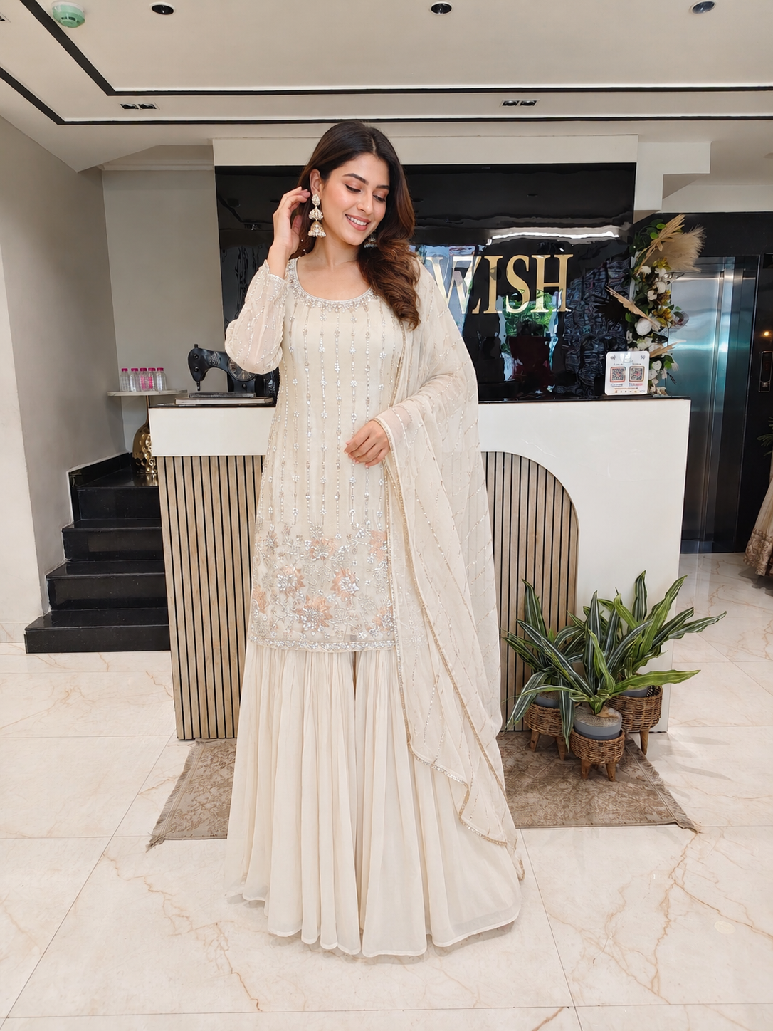 Cream Tissue Sharara Set
Designer Sharara Suit
Wedding Wear Sharara
Festive Party Wear Ethnic Set
Tissue Designer Suit
