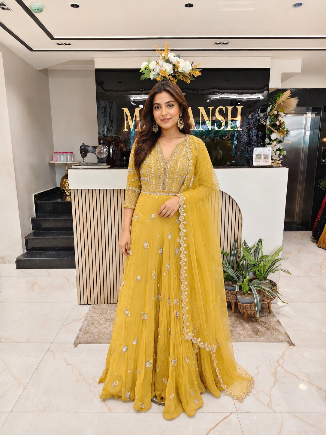 Mustard Organza Anarkali
Designer Anarkali Suit Women
Kutdana Zari Work Outfit
Wedding Wear Anarkali India
Luxury Festive Wear Women