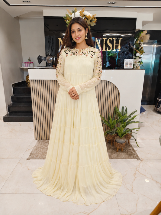 Lemon Designer Anarkali
Chiffon Anarkali for Women
Kutdana Dabka Work Outfit
Festive Wear Anarkali India
Luxury Party Wear Dress