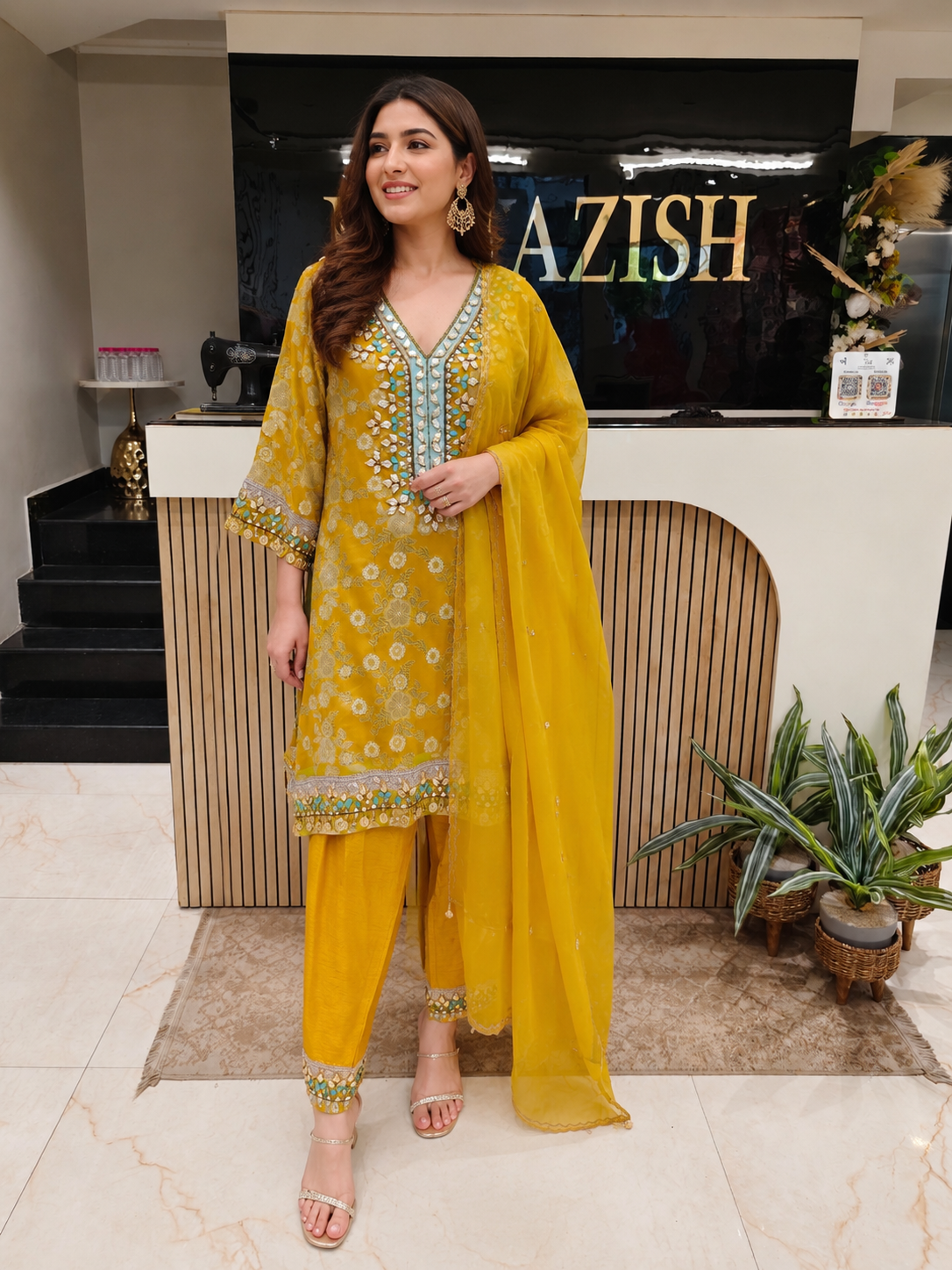 Mustard Khaddi Georgette Kurta Pant Set
Designer Kurta Pant Set
Wedding Wear Ethnic Set
Festive Party Wear Suit
Kundan Work Kurta Set