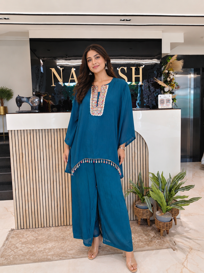 Teal Blue Chinon Co-ord Set
Designer Chinon Kurta Palazzo Set
Dabka Resham Work Co-ord Set
Party Wear Co-ord Outfit
Luxury Ethnic Wear