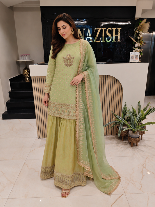 Pista Green Tissue Garara Set
Designer Garara Suit
Wedding Wear Garara
Festive Party Wear Garara
Tissue Ethnic Set