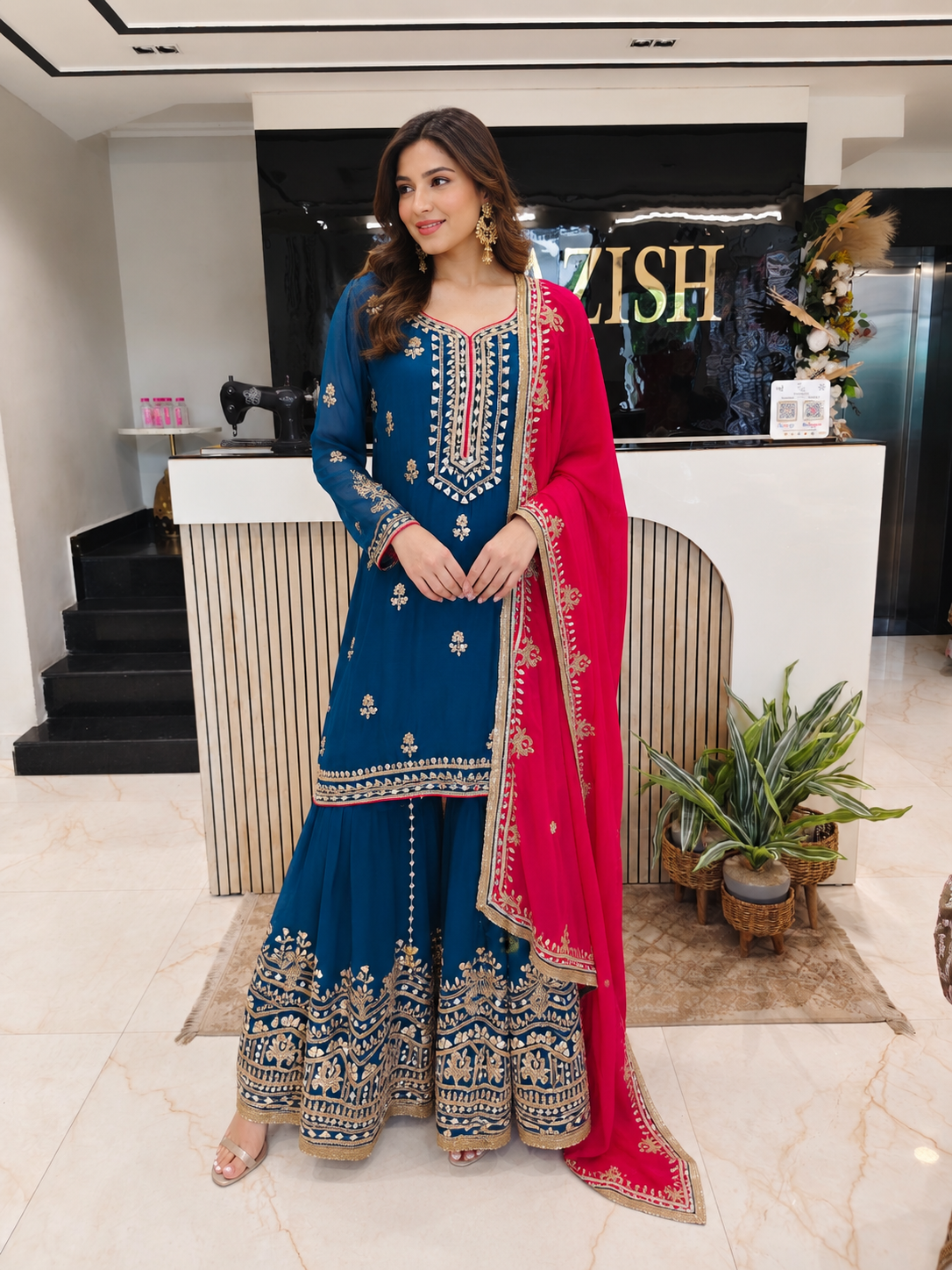 Navy Blue & Hot Pink Chinon Sharara Set
Designer Sharara Suit
Wedding Wear Sharara
Festive Party Wear Ethnic Set
Chinon Designer Suit