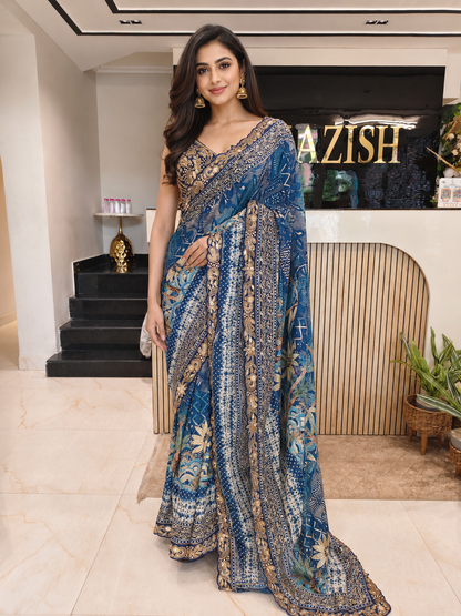 Blue Tussar Silk Saree