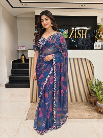 Navy Blue Organza Saree
Printed Organza Saree
Kutdana Work Saree
Designer Party Wear Saree
Wedding Wear Saree