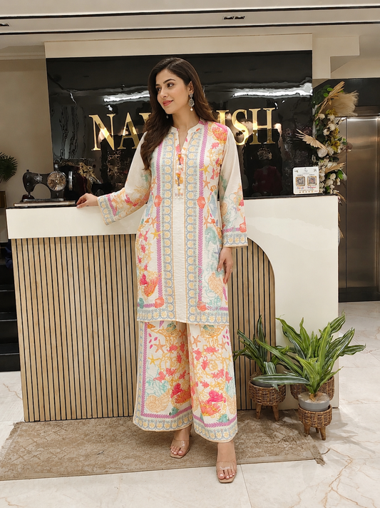 Cream Mul Co-ord Set
Designer Floral Print Co-ord Set
Mul Cotton Kurta Palazzo Set
Summer Ethnic Co-ord Set
Casual Ethnic Wear