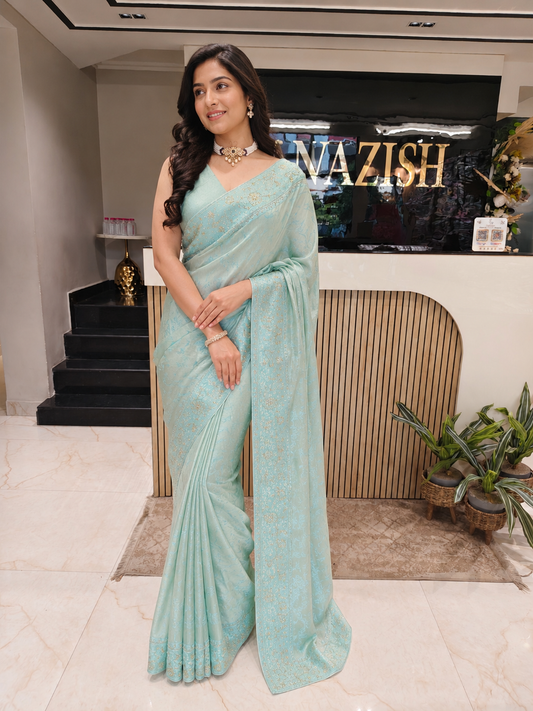Sea Green Linen Saree
Kutdana Work Saree
Self Weaving Saree
Designer Party Wear Saree
Wedding Wear Saree