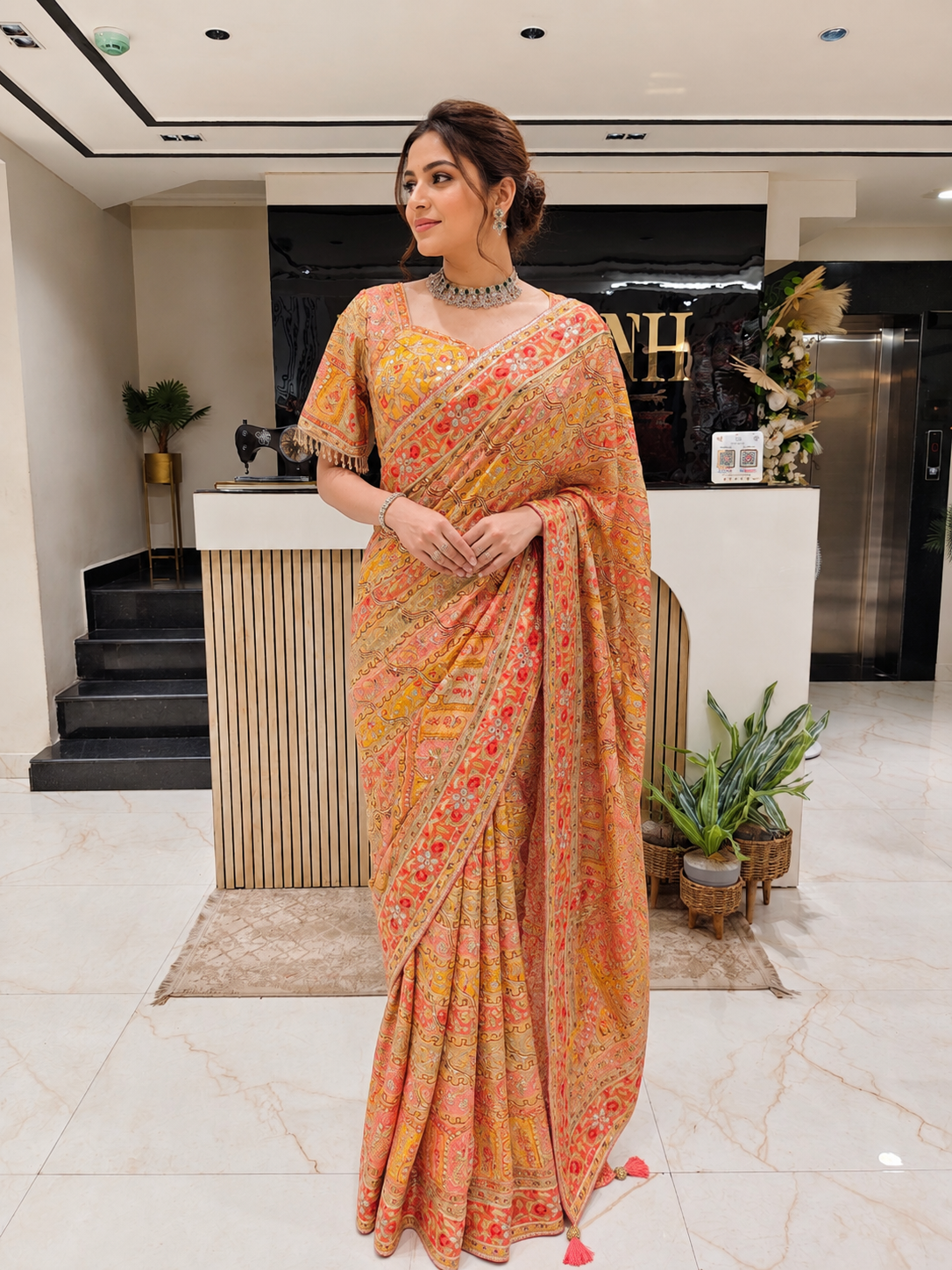 Yellow Satin Saree
Floral Print Saree
Designer Satin Saree
Sequin Work Saree
Party Wear Saree